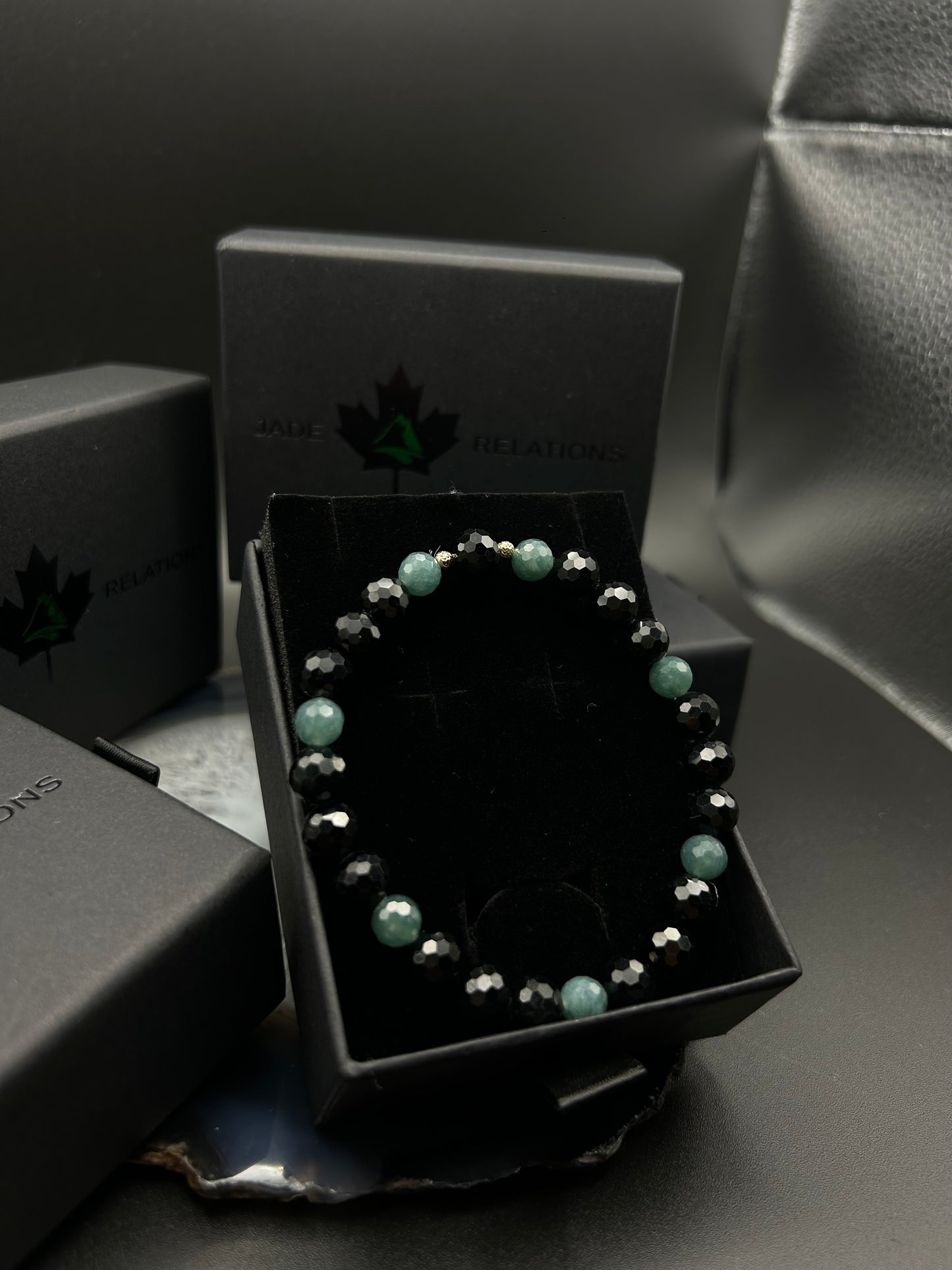 * Blue and Black Jade Diamond Cut Bracelet with Solid 14K gold !!new!!