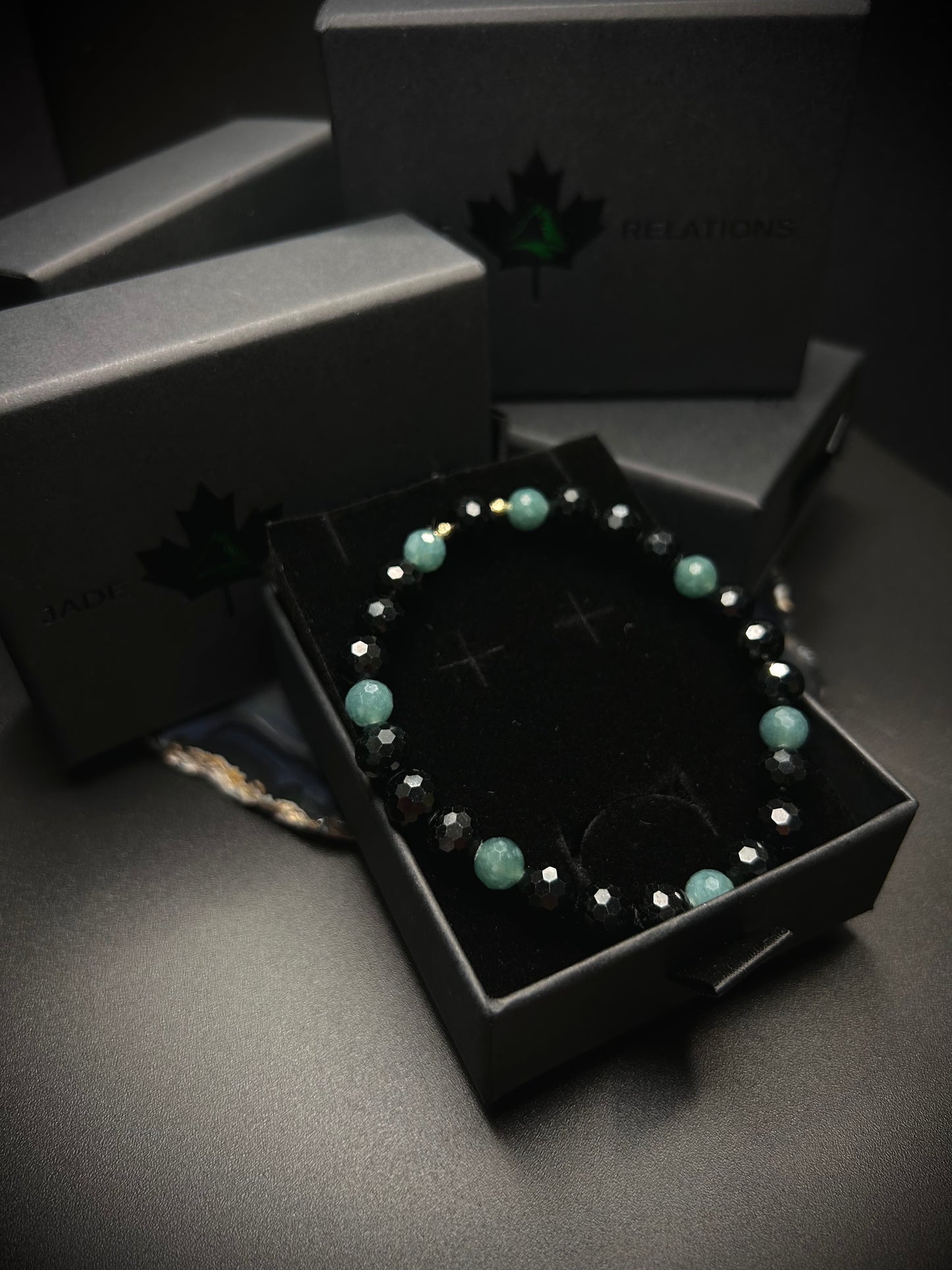 * Blue and Black Jade Diamond Cut Bracelet with Solid 14K gold !!new!!