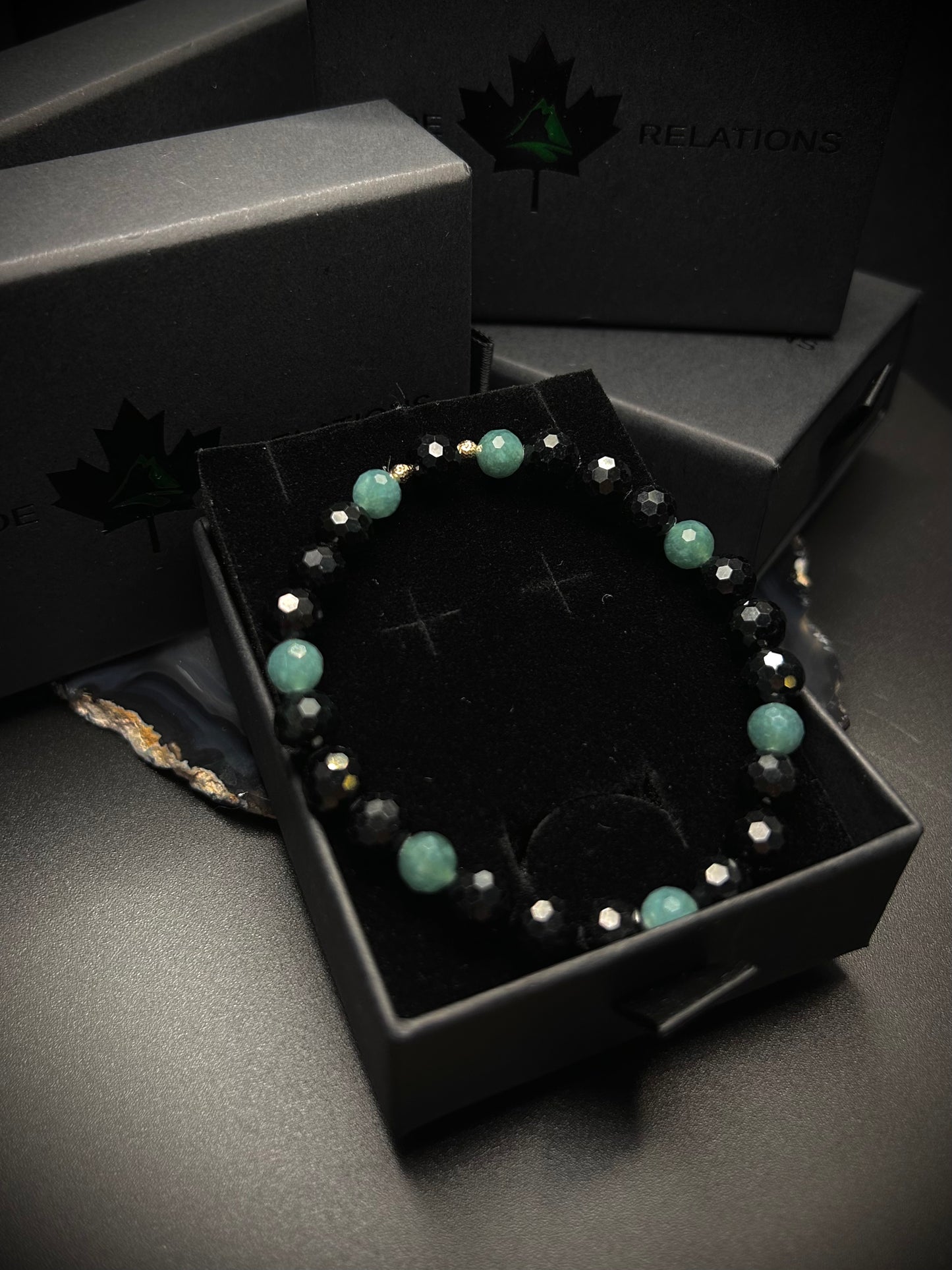 * Blue and Black Jade Diamond Cut Bracelet with Solid 14K gold !!new!!