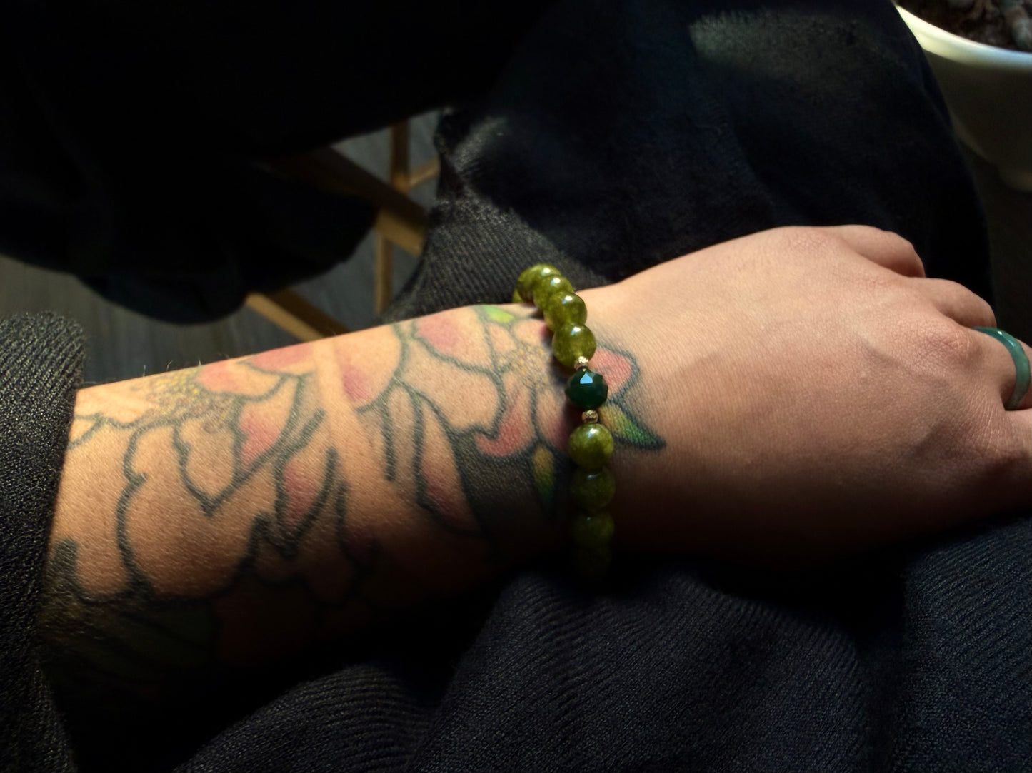 Green Jade Bracelet with 14K Solid Gold