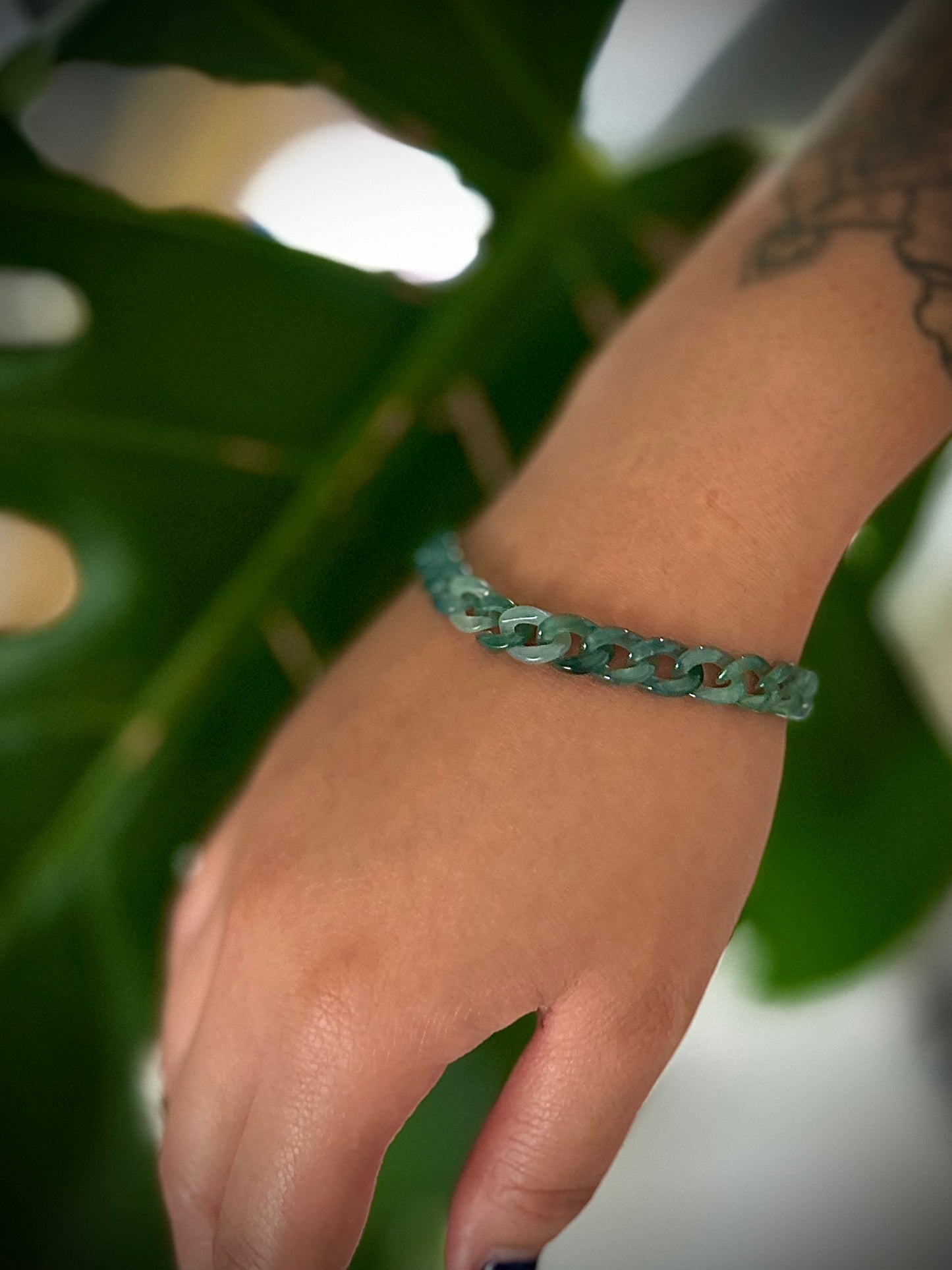 CUBAN BRACELET blue water *Silver Clasp*