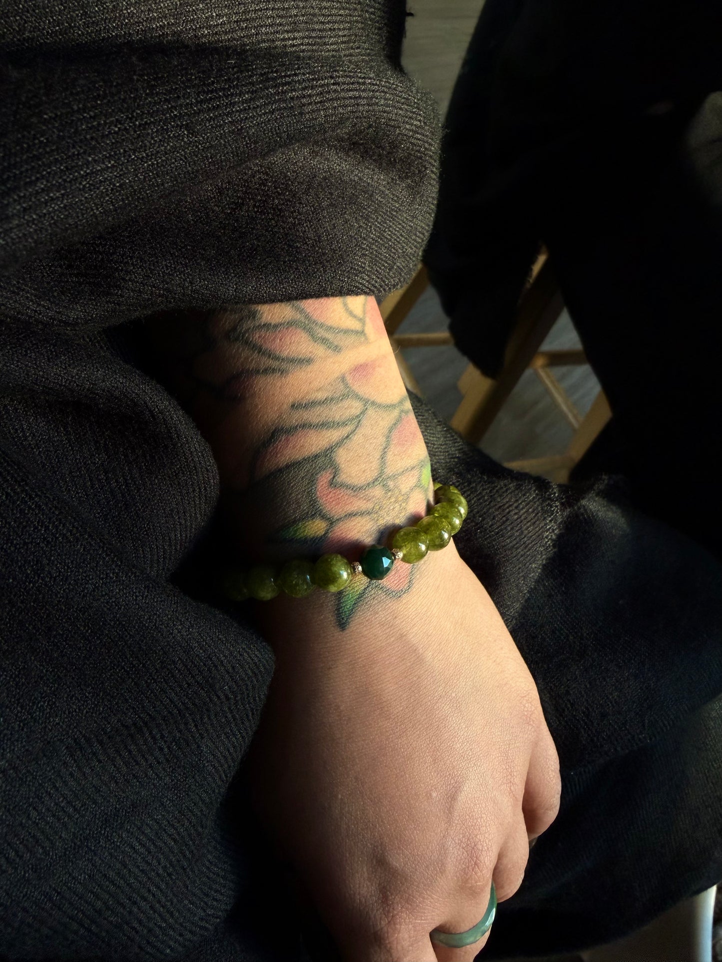 Green Jade Bracelet with 14K Solid Gold