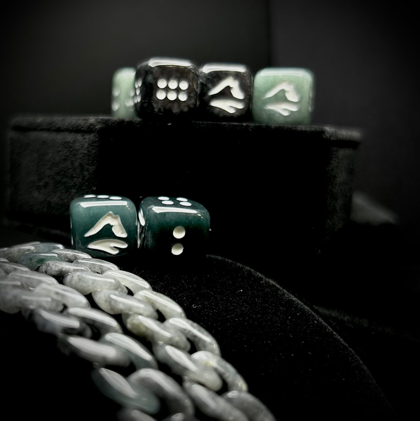 *   JADE MOUNTAIN DICE PAIR