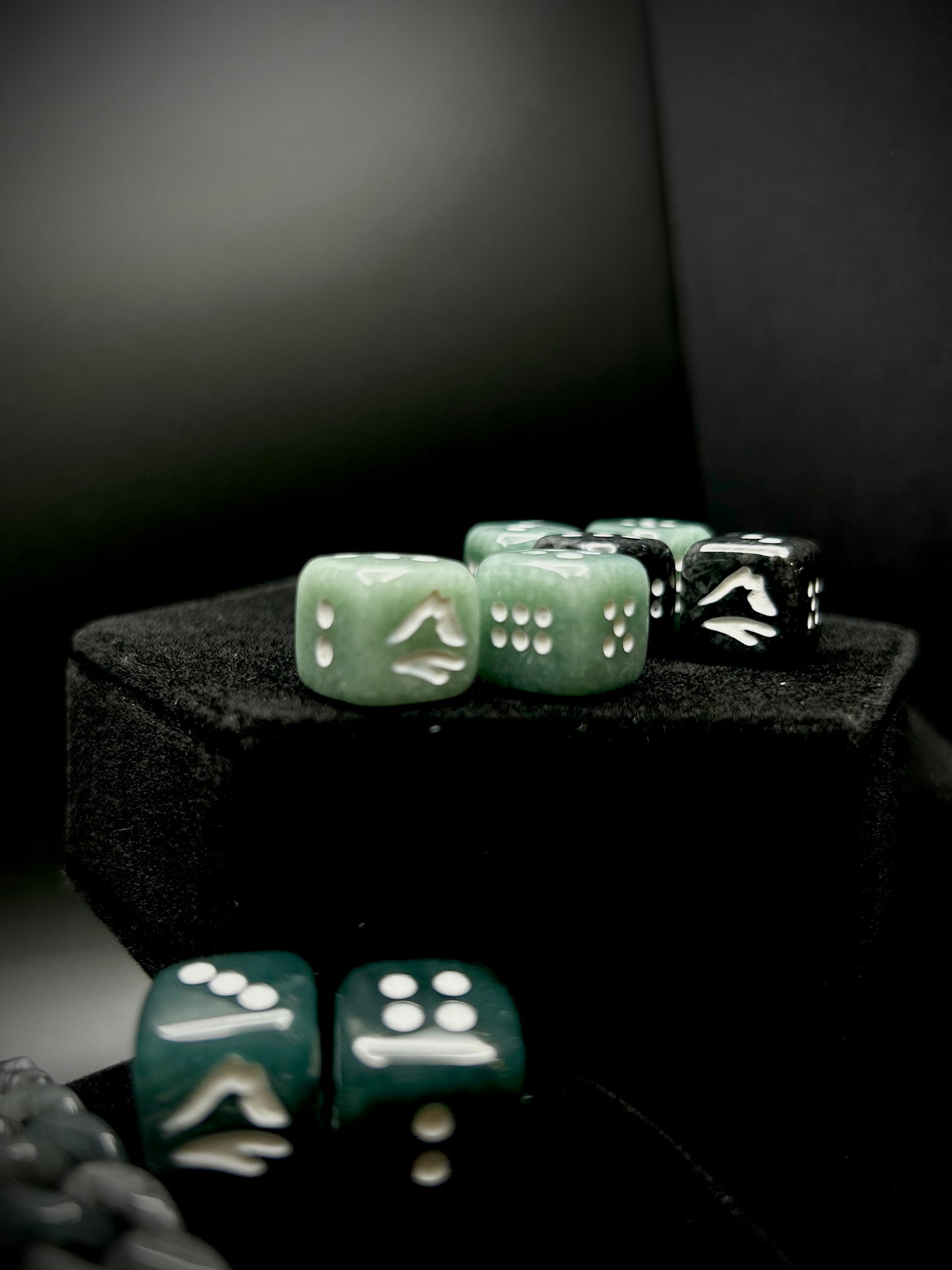 *   JADE MOUNTAIN DICE PAIR