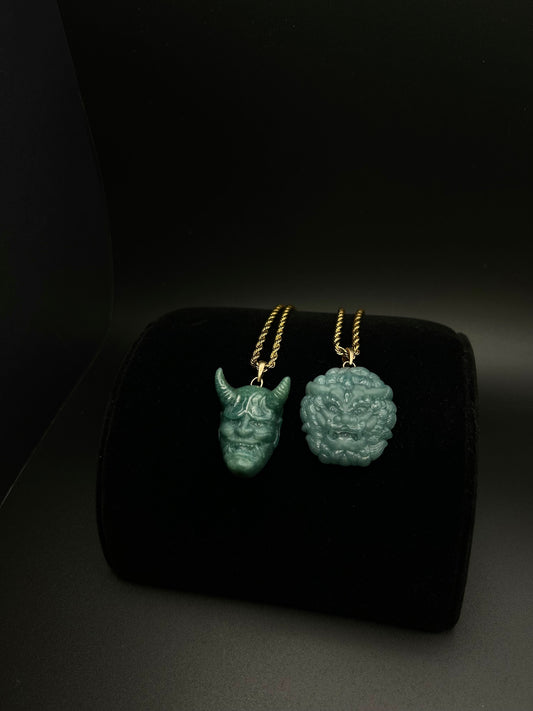 Custom for M - 2.7cm / 3.1cm  Green | Blue Water Jade Pendants with Gold (2nd)