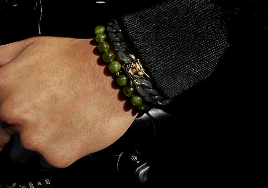 CUBAN BRACELET black jade *Gold Clasp*